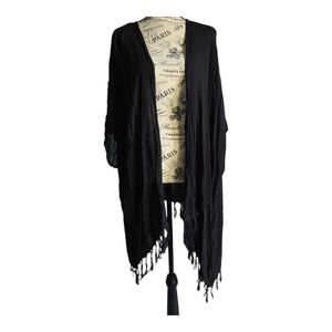 Lagaci Black Fringe Open Cardigan